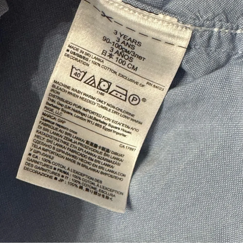 Baby Gap Light Blue Button Down Collared Shirt with Teddy Bear Logo